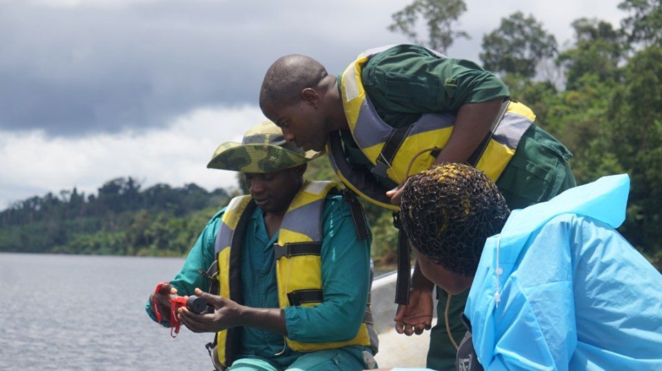AMMCO training Cameroon’s local Ministry of Forests & Wildlife in the monitoring of manatees